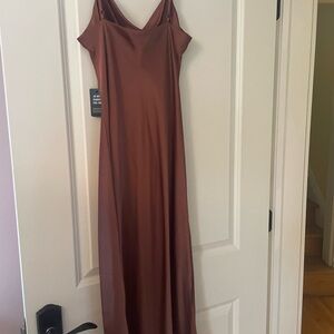 Express Satin Slip Maxi Dress in Rust Brown